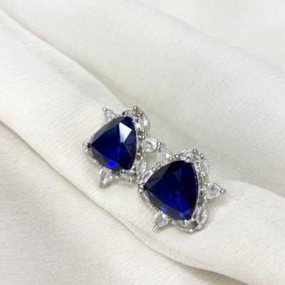 Triangular Premium Quality Cubic Zirconia Blue Stud