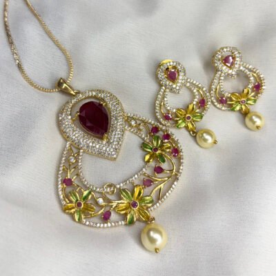 Party Wear Cubic Zirconia Pendant set