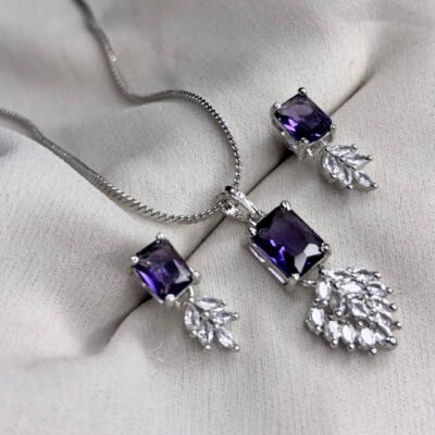 The Closet's Cubic Zirconia Purple Pendant Set