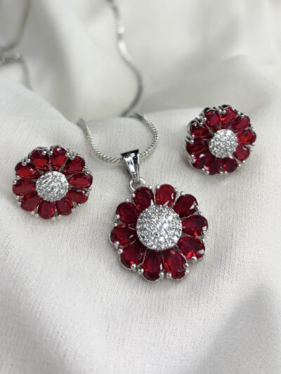 American Diamond Cubic-Zirconia Flower Pendant Set