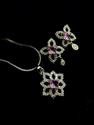 American Diamond Daily Wear Hydro Pink Pendant Set