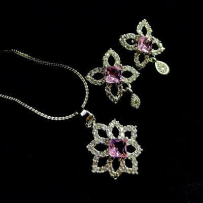 American Diamond Daily Wear Hydro Pink Pendant Set