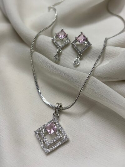 Cubic-Zirconia Hydro-Pink Pendant Set