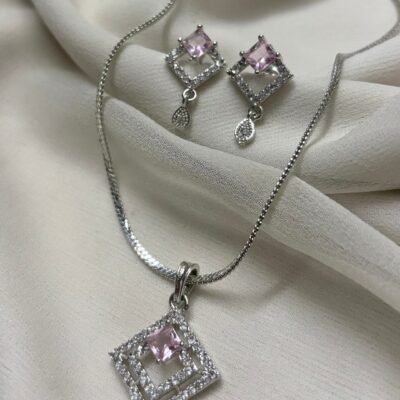 Cubic-Zirconia Hydro-Pink Pendant Set