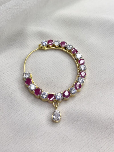 American Diamond Ruby Golden CZ Round Piercing Nath