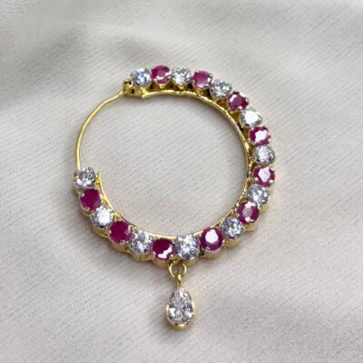 American Diamond Ruby Golden CZ Round Piercing Nath