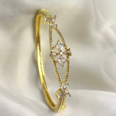 Golden Polish American Diamond Cubic Zirconia Kada Style Bracelet