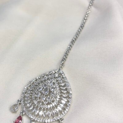 Rhodium Plated American Diamond Cubic Zirconia Multi colour Maangtika