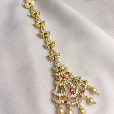 Golden American Diamond Cubic Zirconia Maangtika