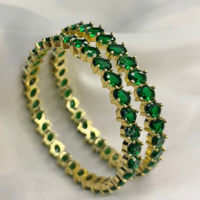 Golden Polish American Diamond Cubic Zirconia Bangle set