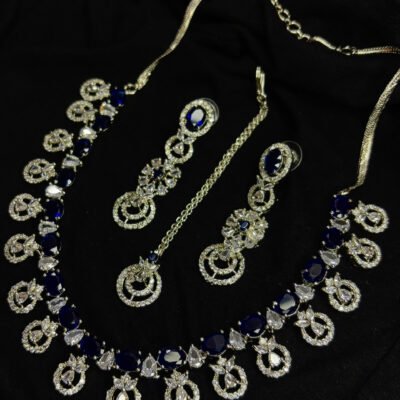 American Diamond Cubic Zirconia Blue Necklace Set