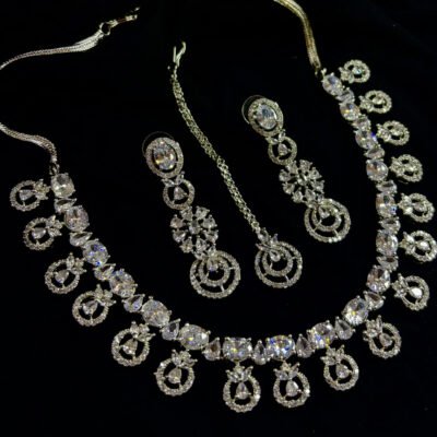 American Diamond Cubic Zirconia White Necklace Set