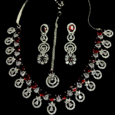 American Diamond Cubic Zirconia Red Necklace Set