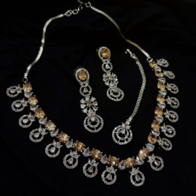 American Diamond Cubic Zirconia Champagne Necklace Set
