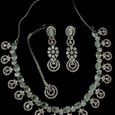 American Diamond Cubic Zirconia Pista Necklace Set