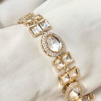 Anti-Tarnish Moissanite Polki Chain Bracelet