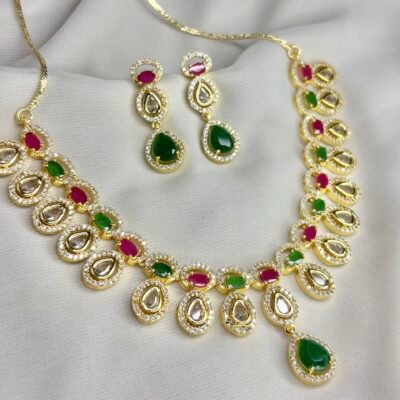 Multi Colour American Diamond Cubic Zirconia Necklace Set