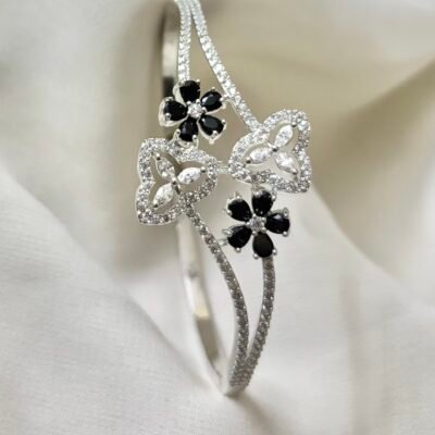 American Diamond Cubic Zirconia Kada Style Black Bracelet