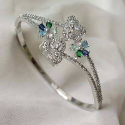American Diamond Cubic Zirconia Kada Style Multi Colour Bracelet