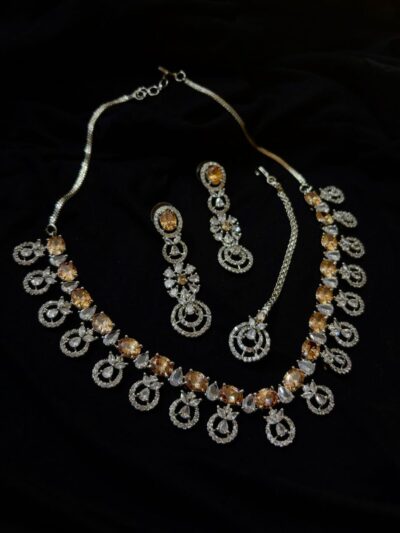 American Diamond Cubic Zirconia Necklace Set With Mangtika