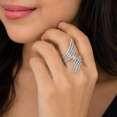 Luxury American Diamond Adjustable Open Ring for Women | Silver Finish Statement CZ Ring