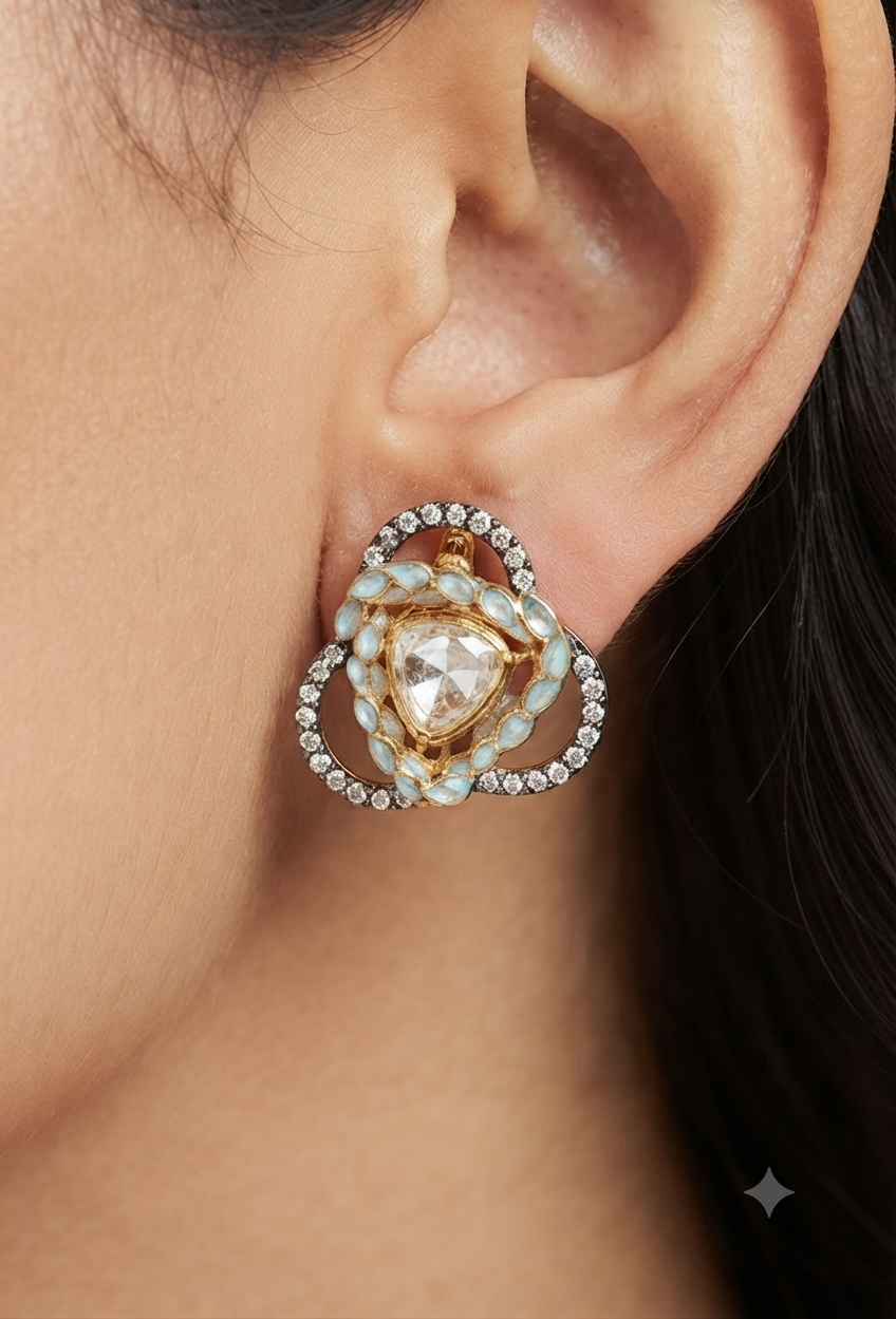 Gold-Tone Floral Crystal Moissanite Statement Earrings for Women | Designer Party & Wedding Drop Earrings