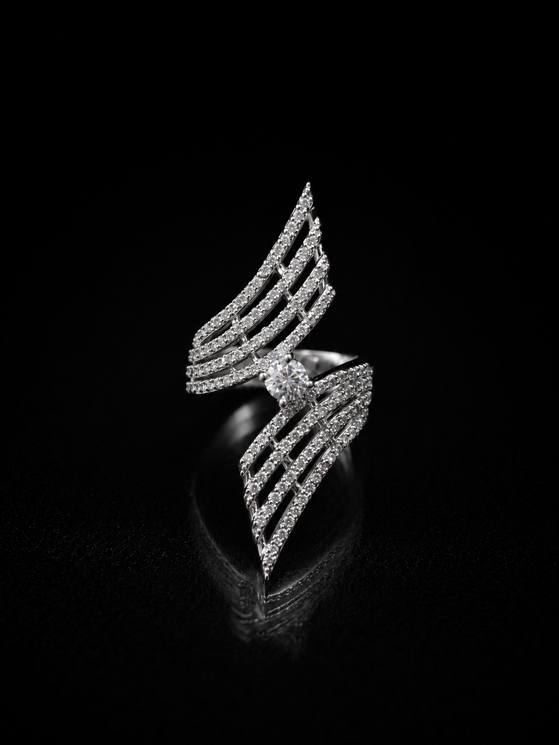 Luxury American Diamond Adjustable Open Ring for Women | Silver Finish Statement CZ Ring - Image 4