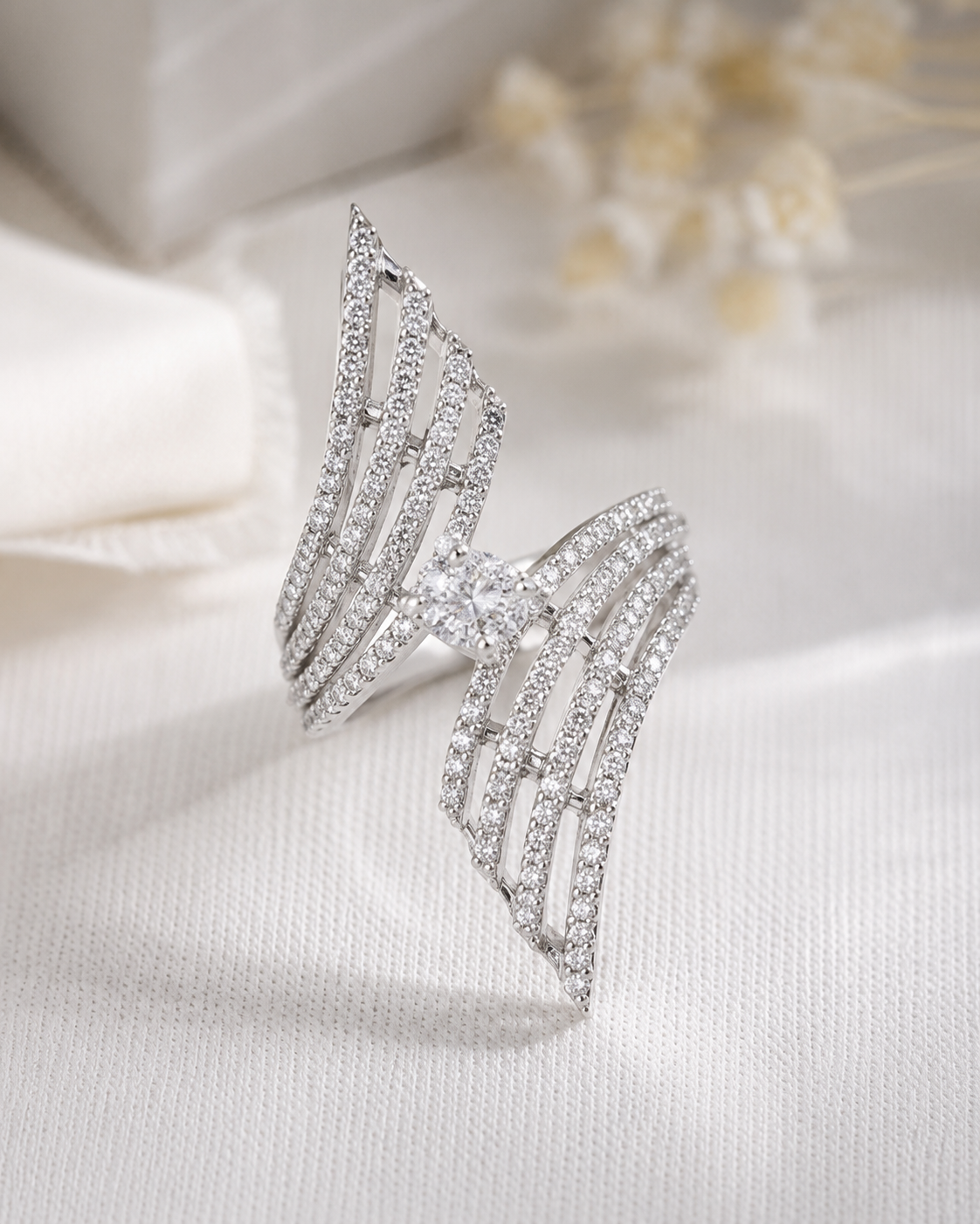 Luxury American Diamond Adjustable Open Ring for Women | Silver Finish Statement CZ Ring - Image 3
