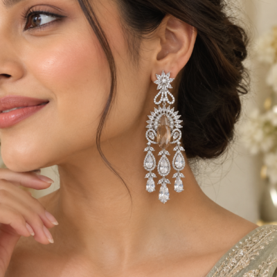 Luxury Champagne Crystal Floral Chandelier Earrings for Women